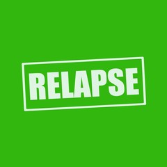 RELAPSE white wording on rectangle green background