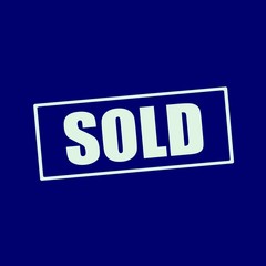 sold white wording on rectangle blue-black background