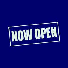 Fototapeta premium now open white wording on rectangle blue-black background