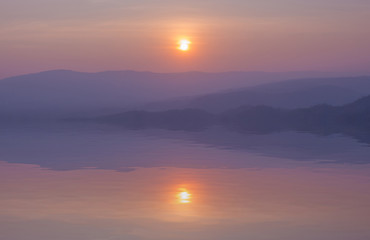 sunset with mountain with water reflection, view from Pha Keb Ta