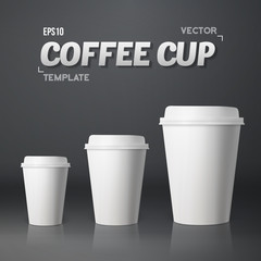 Vector Coffee Cup Set. Photorealistic 3D Vector EPS10 Paper Coff