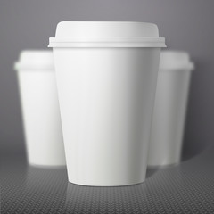 Vector Coffee Cup Set with Blur Depth of Field Effect. Photoreal