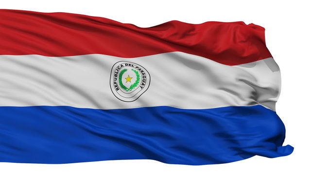 Paraguay Flag Realistic Animation Isolated on White Seamless Loop - 10 Seconds Long (Alpha Channel is Included)