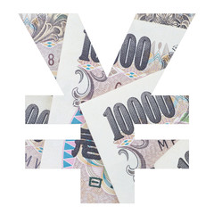Japanese yen sign with Japanese yen banknote photo isolated on white background