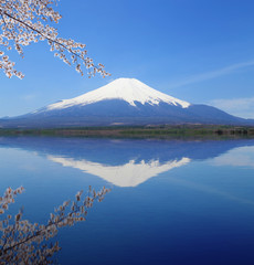 Mt.Fuji with water reflection at Lake Yamanaka, Japan