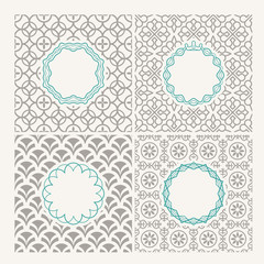 Line frames. Thin line frames on simple patterns for logo or emblems