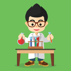 Scientist boy doing experiment