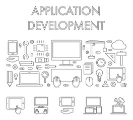 Vector line concept web banner for application development.