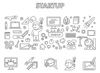 Vector line design concept web banner for startup.