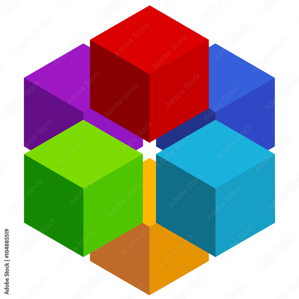 Aufkleber cubes abstract 3d, multicolor element on white
