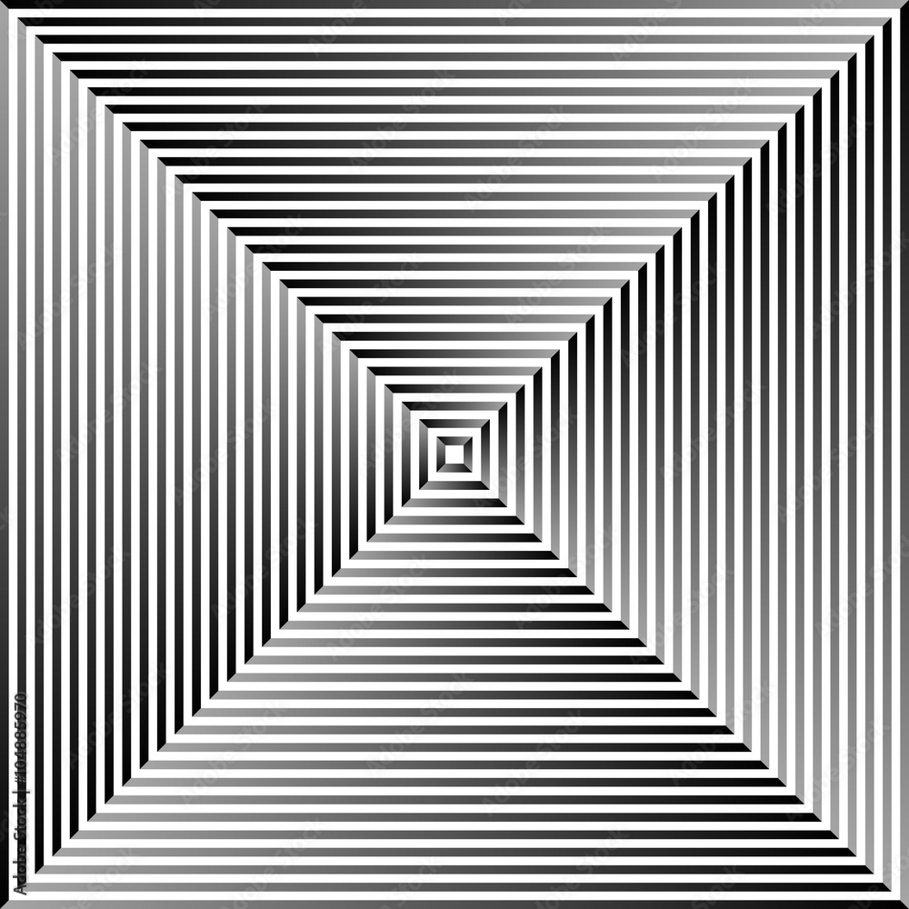 Poster Grayscale abstract pattern, background with radiating squares