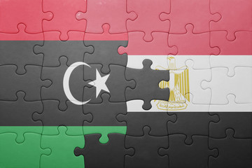 puzzle with the national flag of libya and egypt.
