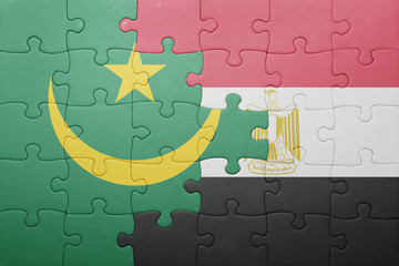 puzzle with the national flag of mauritania and egypt.