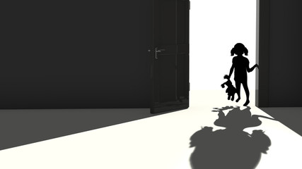 Kids silhouette standing at door
