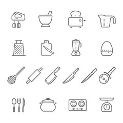 Lines icon set - kitchenware vector illustration
