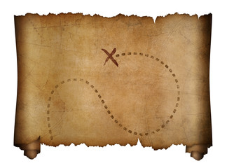 old pirates map with marked treasure location