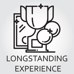 Black flat line vector icon with a picture of wide experience as award on white background.