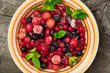 Summer berries with mint and ice