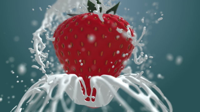 strawberry in milk splash