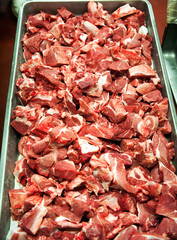 Long tray of pork chop bits