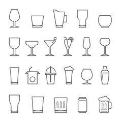 Lines icon set - glass and beverage vector illustration