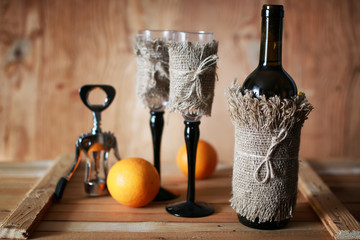 wine bottle on wooden background
