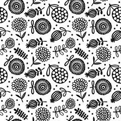 Doodle flower. Hand drawn flowers. Vector seamless pattern (background).