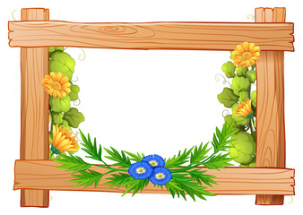Wooden frame with flowers and leaves