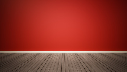 Red wall and dark wood floor