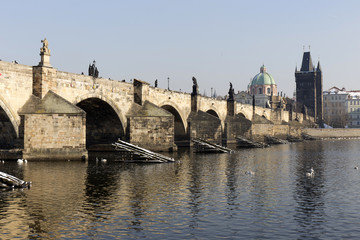 Fototapeta na wymiar Snowy Prague Old Town with Charles Bridge, Czech Republic