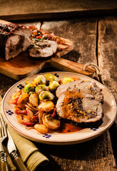 Roast Served on Plate with Gravy and Vegetables