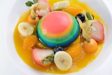 sweet cold colorful jelly with assorted fruits 