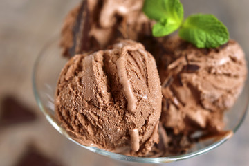 Homemade chocolate ice cream with chocolate chips.
