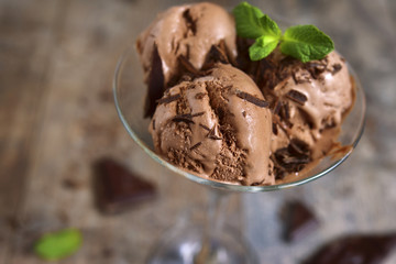 Homemade chocolate ice cream with chocolate chips.