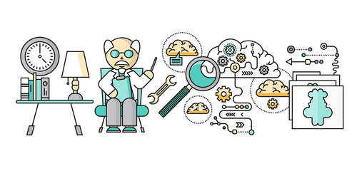 Diagnosis of Brain Psychology Flat Design