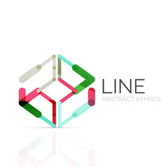 Linear abstract logo, connected multicolored segments of lines geometrical figure