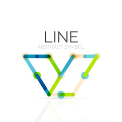 Linear abstract logo, connected multicolored segments of lines geometrical figure