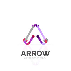 Linear arrow abstract logo, connected multicolored segments of lines in directional pointer figure