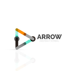 Linear arrow abstract logo, connected multicolored segments of lines in directional pointer figure