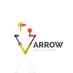 Linear arrow abstract logo, connected multicolored segments of lines in directional pointer figure