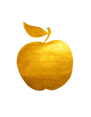 Golden hand-painted apple on white background