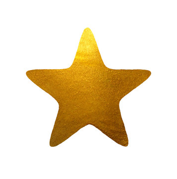 Golden hand-painted star on white background