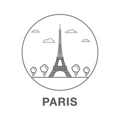 Eiffel Tower Vector Illustration. World famous Paris sightseeing made in line art style.