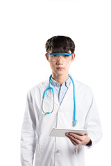 isolated young asian man doctor on white background