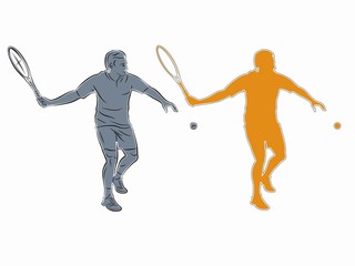 silhouette tennis player , vector drawing