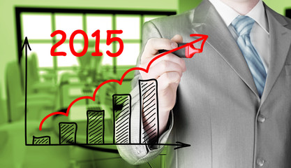 business man drawing growth graph for year 2015