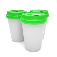 Three paper coffee cups