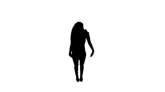 Silhouette of woman who dance on white background.