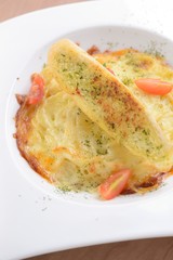 baked lasagna italian pasta with garlic bread