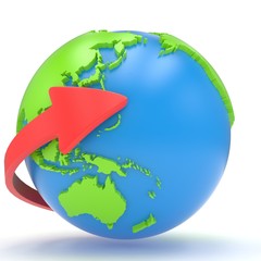 Arrow and Earth globe. 3d render